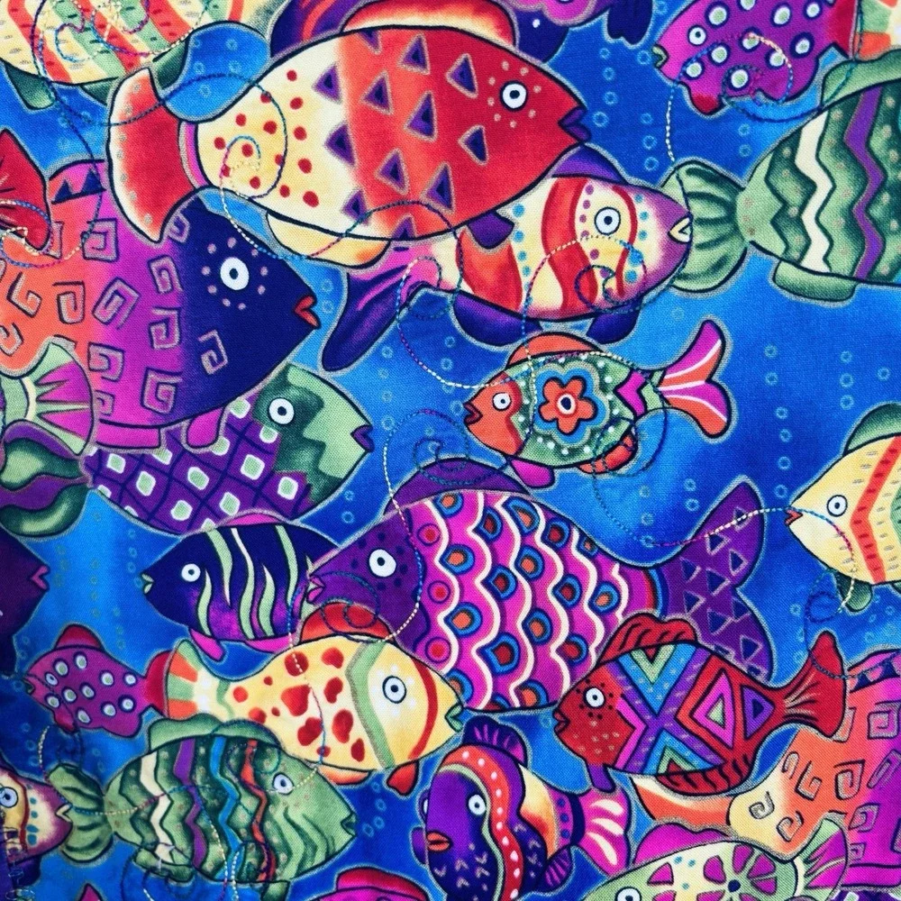 Handmade Reversible Toddler Quilt Multicolor Tropical‎ Fish and Fleece 51